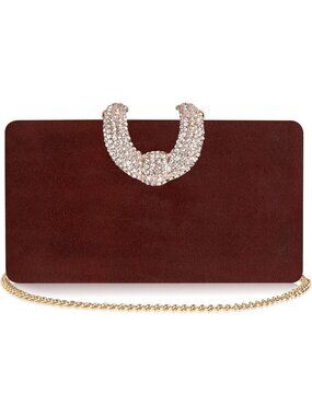 Women's Wine Red Sparkly Rhinestone Crystal Clutch Purse For Elegant Evening Bag